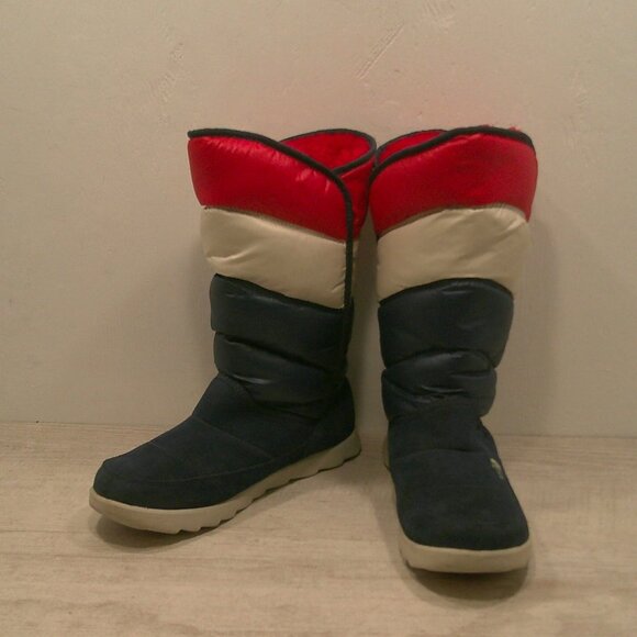 The North Face 90 's Retro Style Red White & Blue Puffer Winter Snow Boot Size 8 - Picture 2 of 10